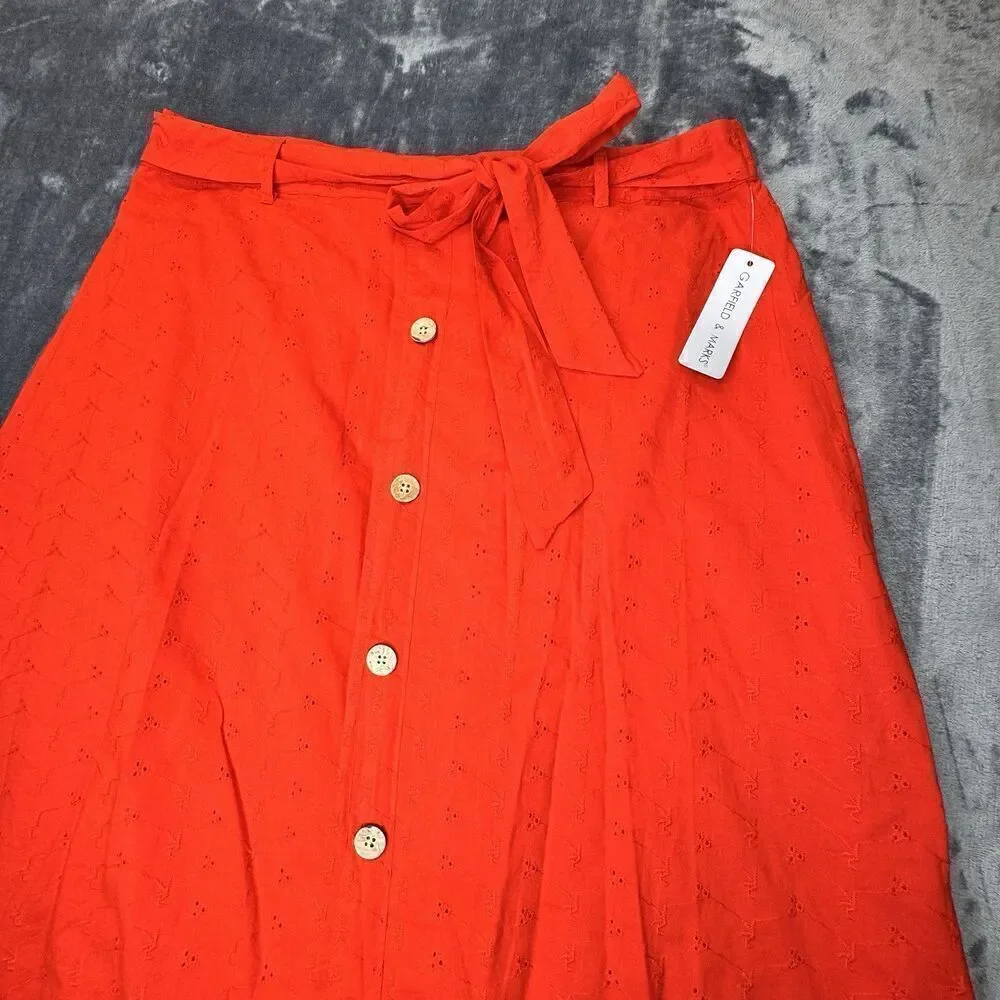 Garfield & Marks Sz XL Embroidered Lined Skirt Button Front Tie Elastic Waist
